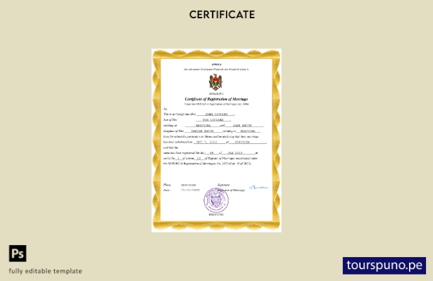 listo para imprimir certificado de matrimonio de Moldavia Plantilla en Word y PD